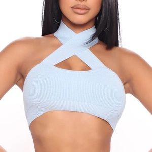 Cropped Sweater Halter Top in Light Blue